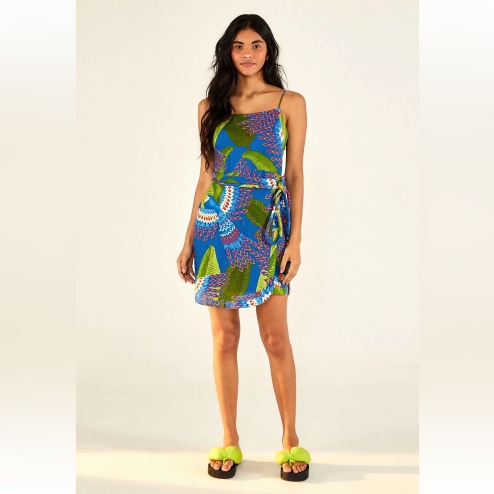 NWT Blue Macaw Mini Wrap Dress FARM RIO size small